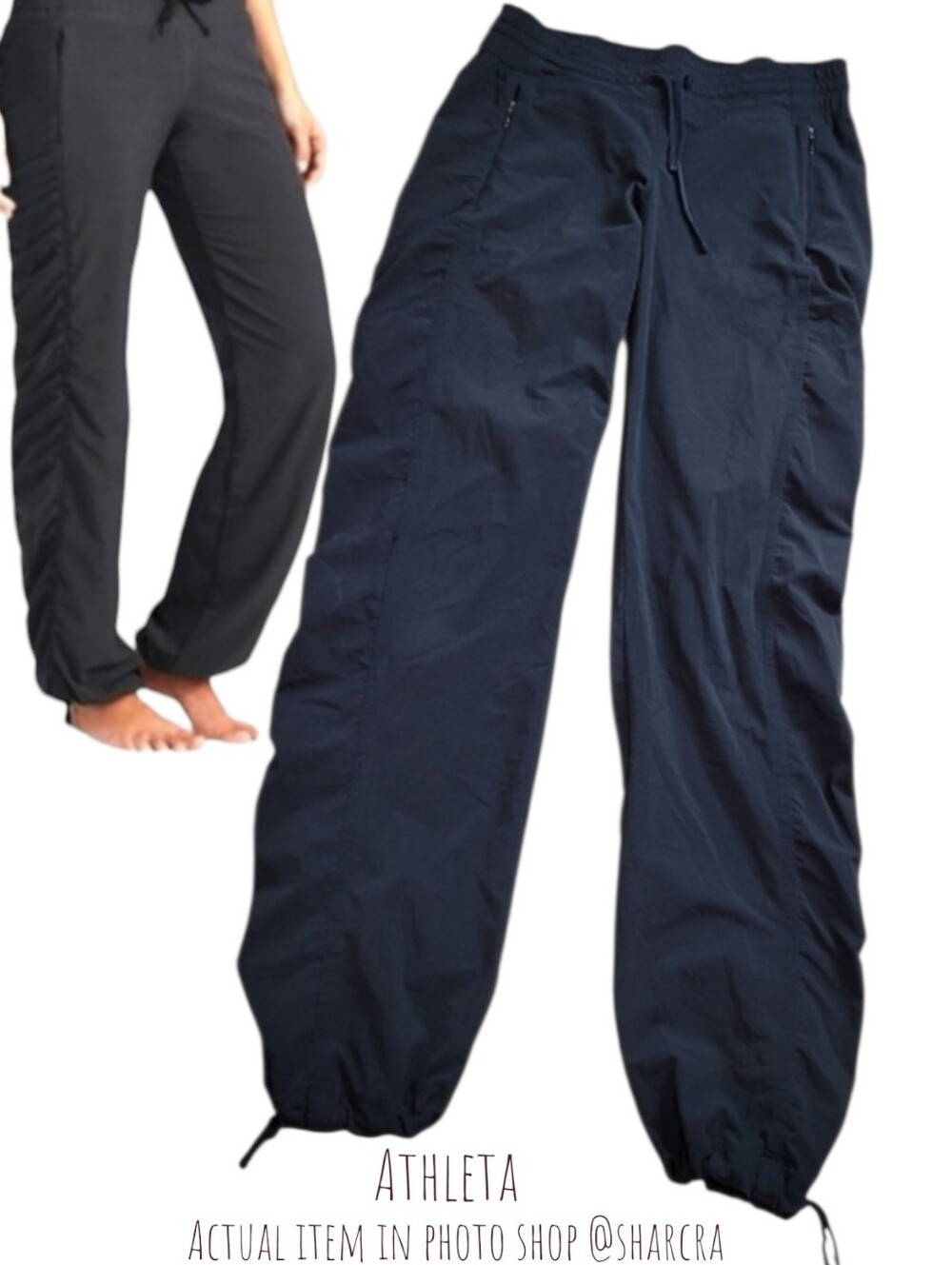 Athleta Women's La Viva Pants Ruched Lightweight studio pant Joggers Black 0